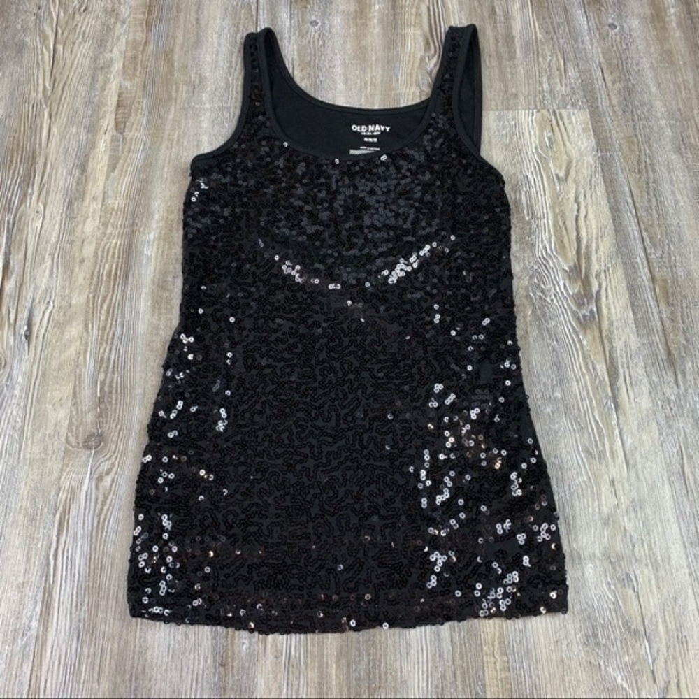 Old Navy Black Sequin Front Tank Size Medium